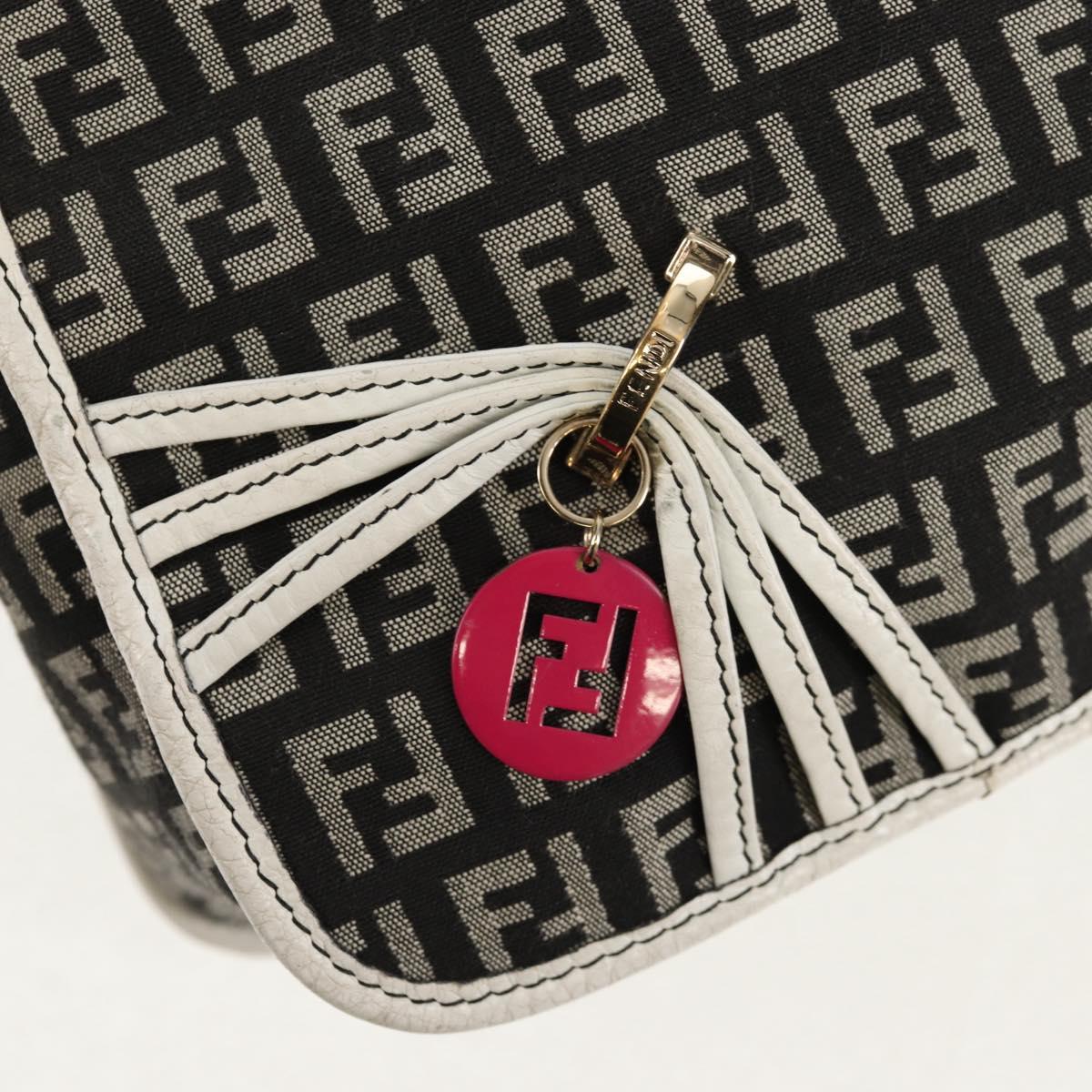 FENDI Zucchino Canvas Shoulder Bag Black Gold Auth am9520V