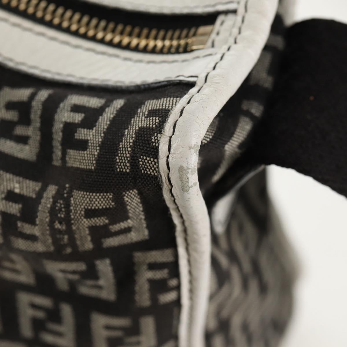 FENDI Zucchino Canvas Shoulder Bag Black Gold Auth am9520V
