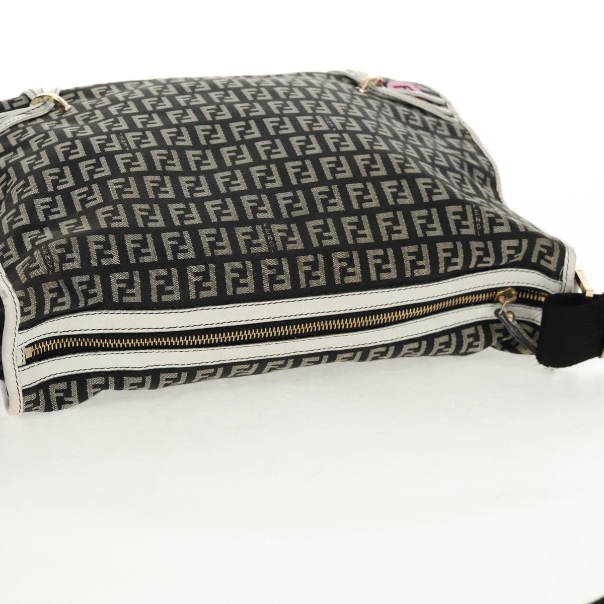 FENDI Zucchino Canvas Shoulder Bag Black Gold Auth am9520V