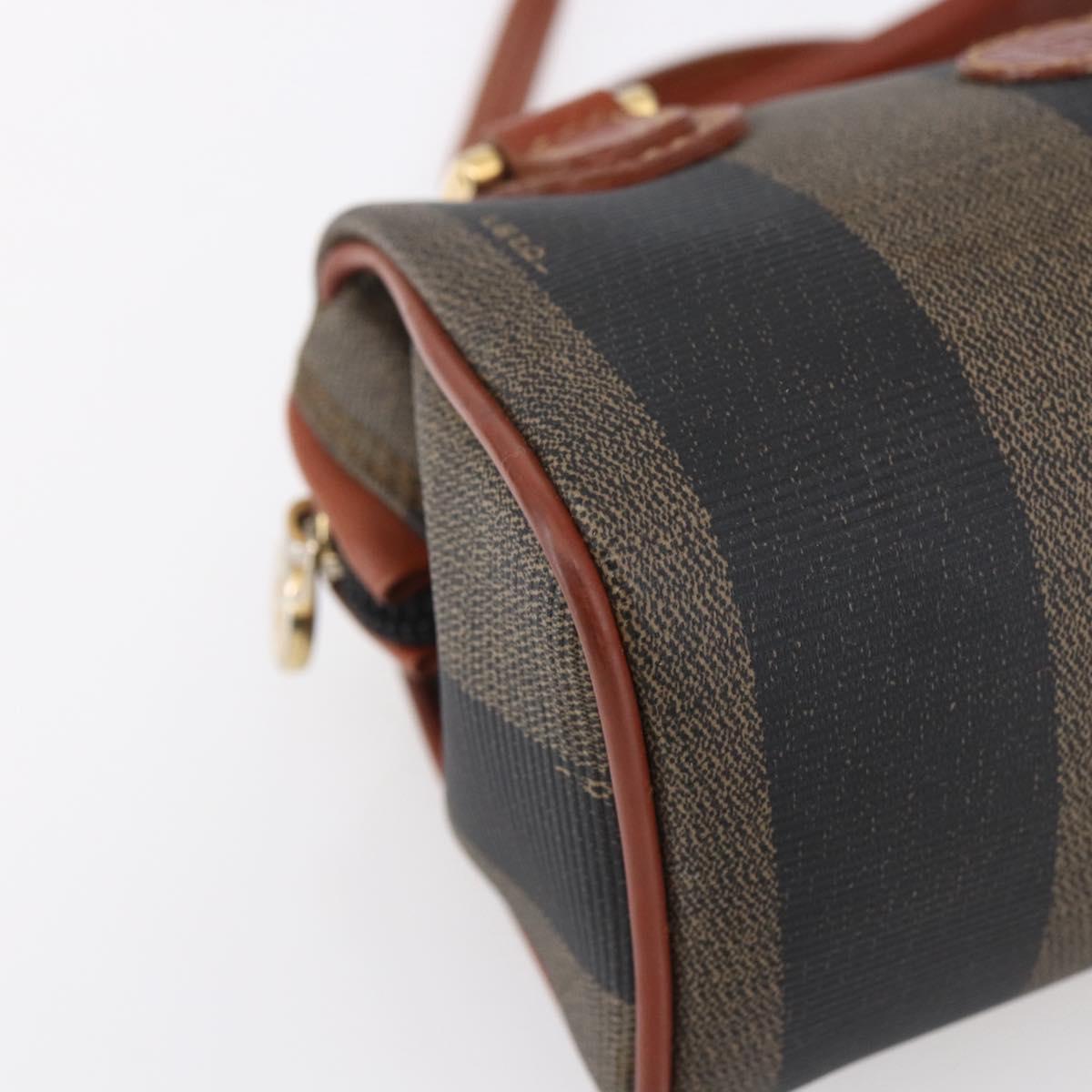 FENDI Pecan Canvas Mini Boston Bag PVC 2way Black Brown gold Auth am9531V