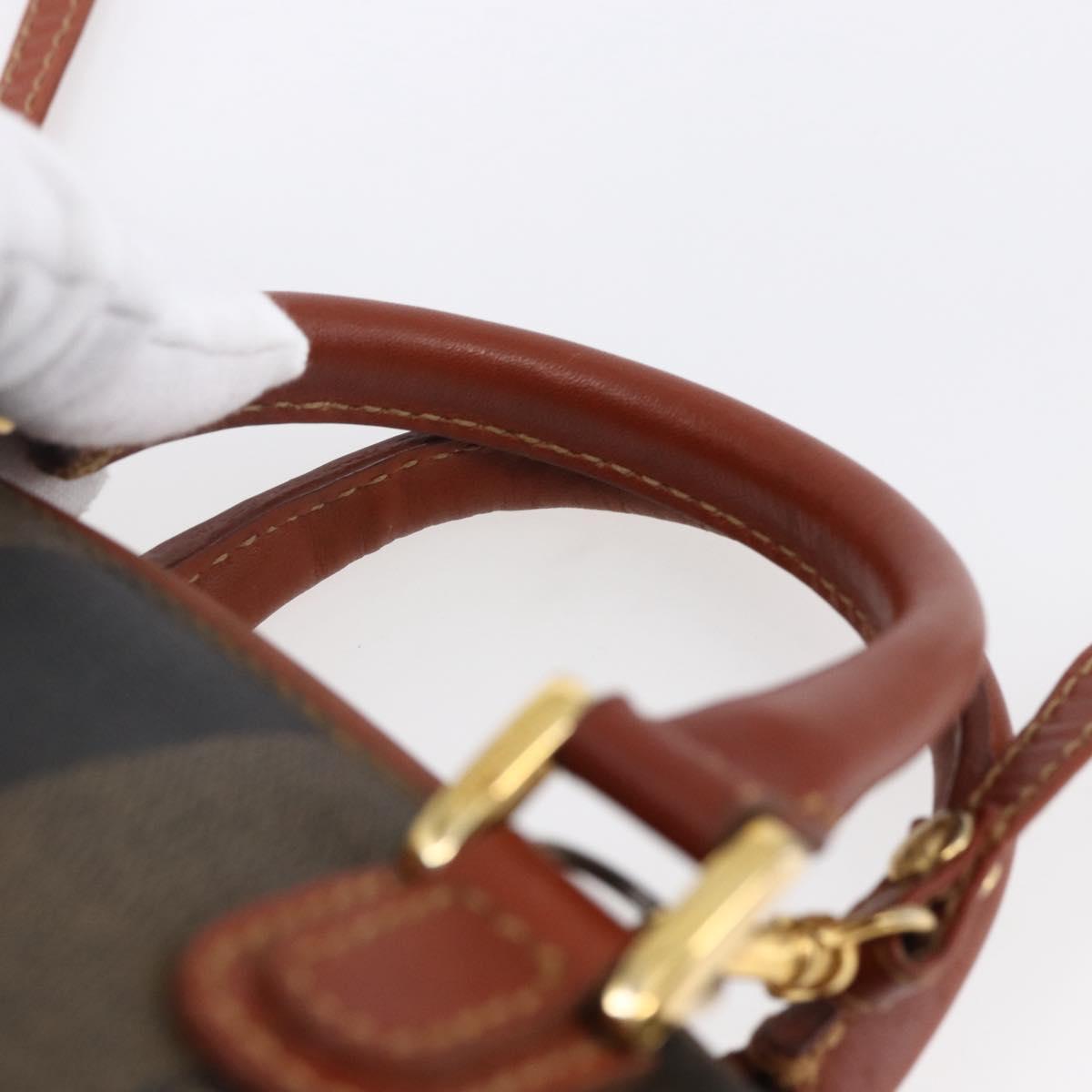 FENDI Pecan Canvas Mini Boston Bag PVC 2way Black Brown gold Auth am9531V