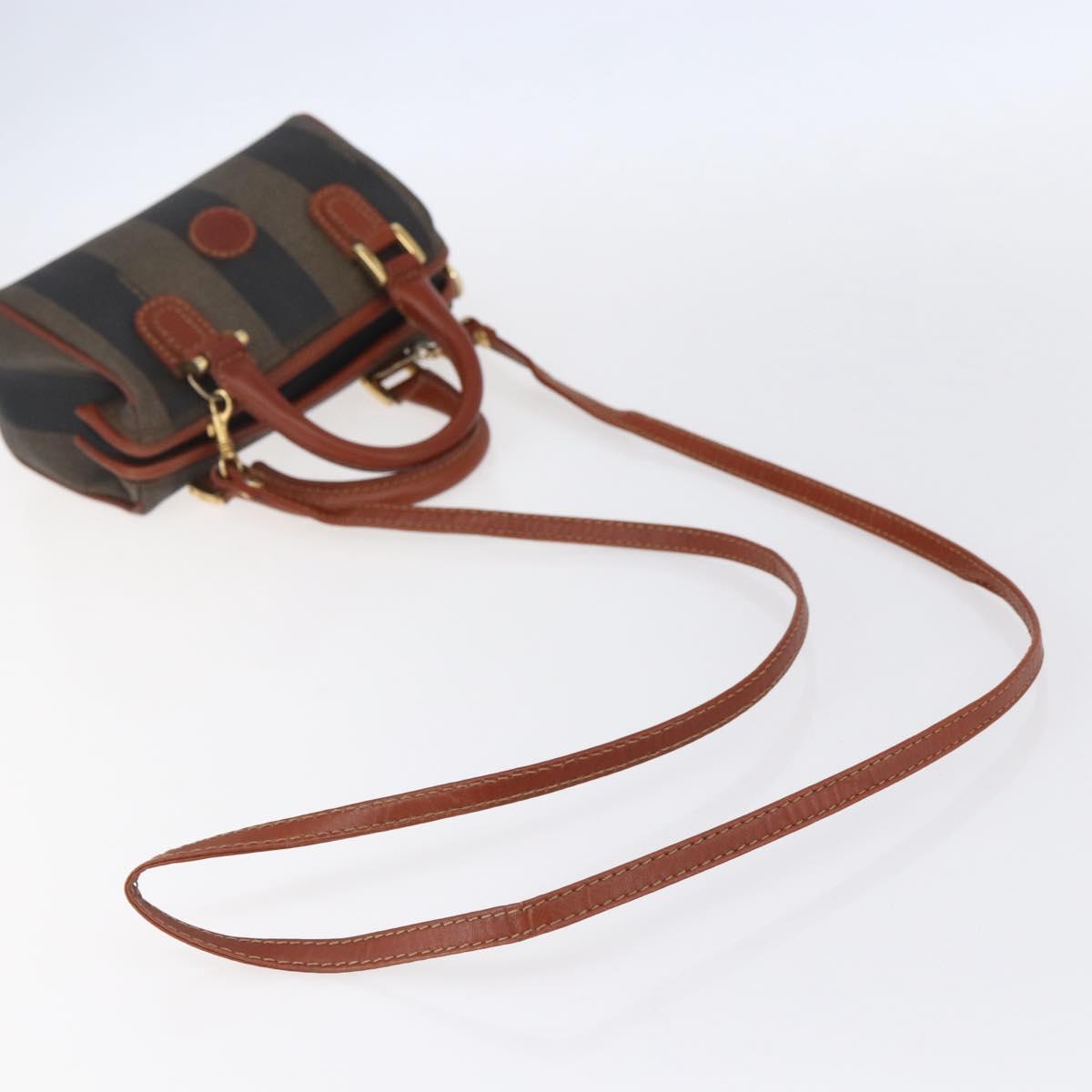 FENDI Pecan Canvas Mini Boston Bag PVC 2way Black Brown gold Auth am9531V