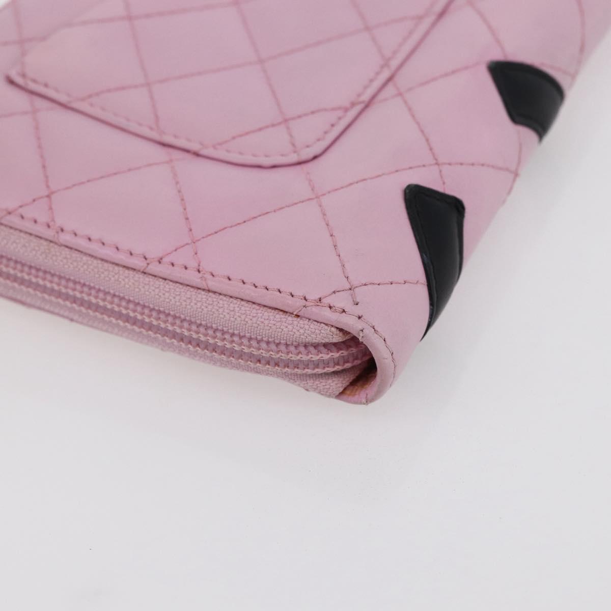 CHANEL Matelasse Cambon Line Long Wallet Leather Pink Silver CC Auth am9532