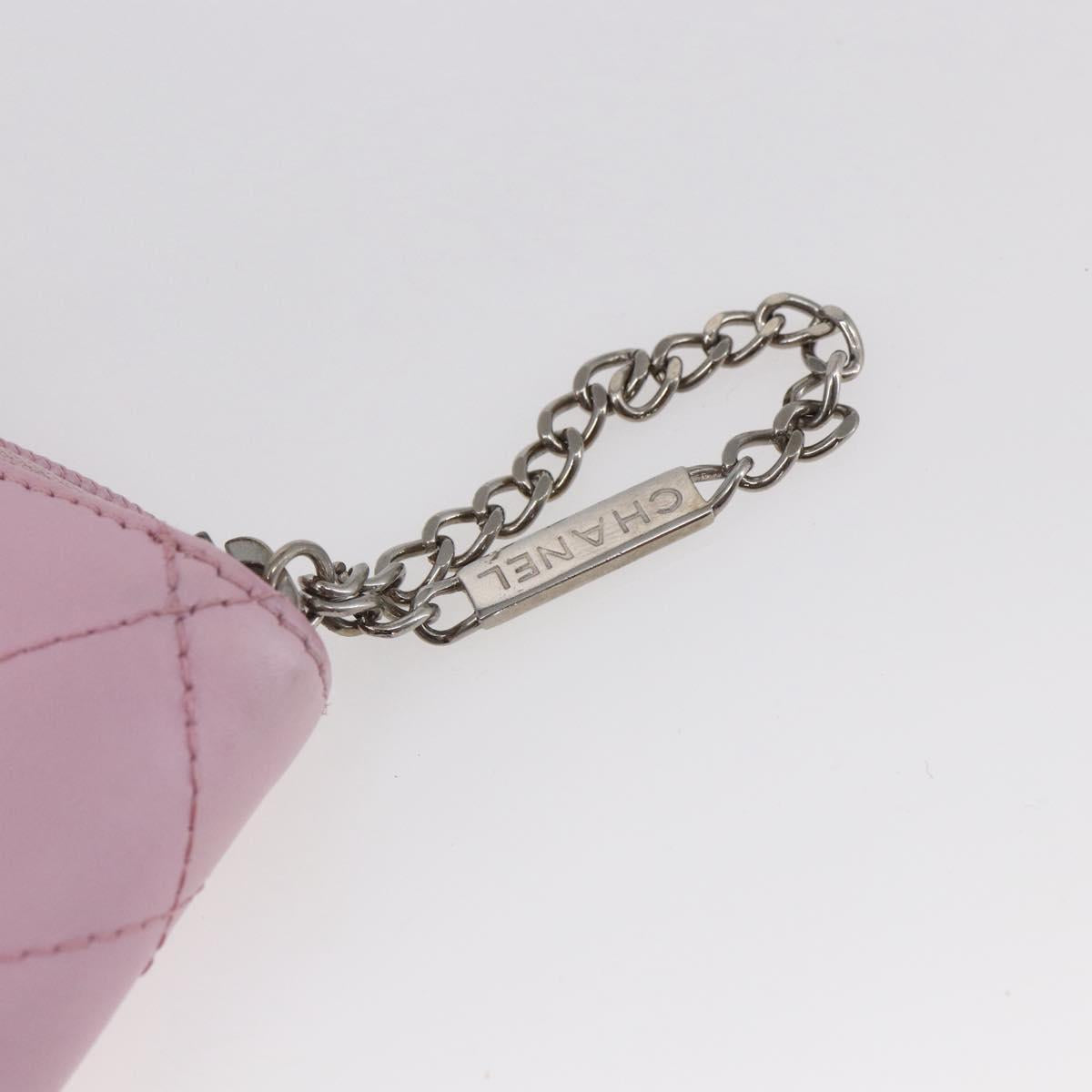CHANEL Matelasse Cambon Line Long Wallet Leather Pink Silver CC Auth am9532