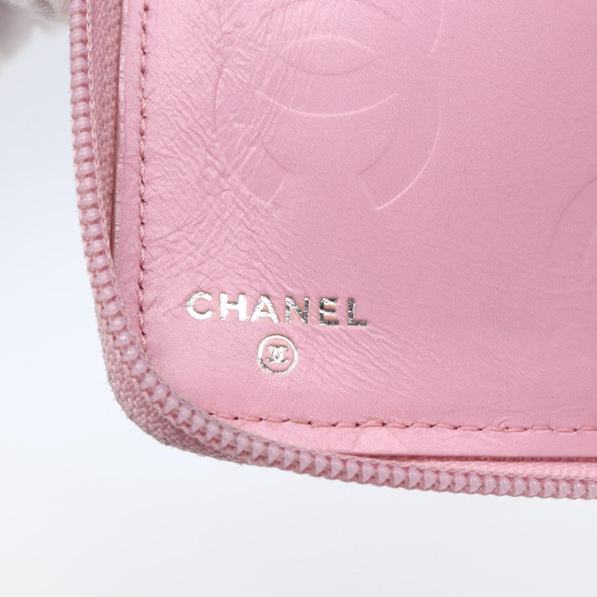 CHANEL Matelasse Cambon Line Long Wallet Leather Pink Silver CC Auth am9532