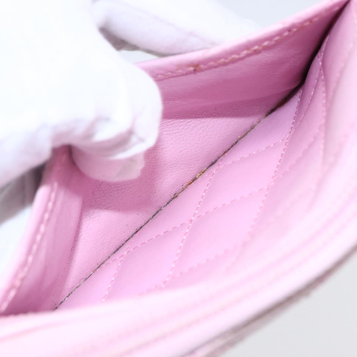 CHANEL Matelasse Cambon Line Long Wallet Leather Pink Silver CC Auth am9532