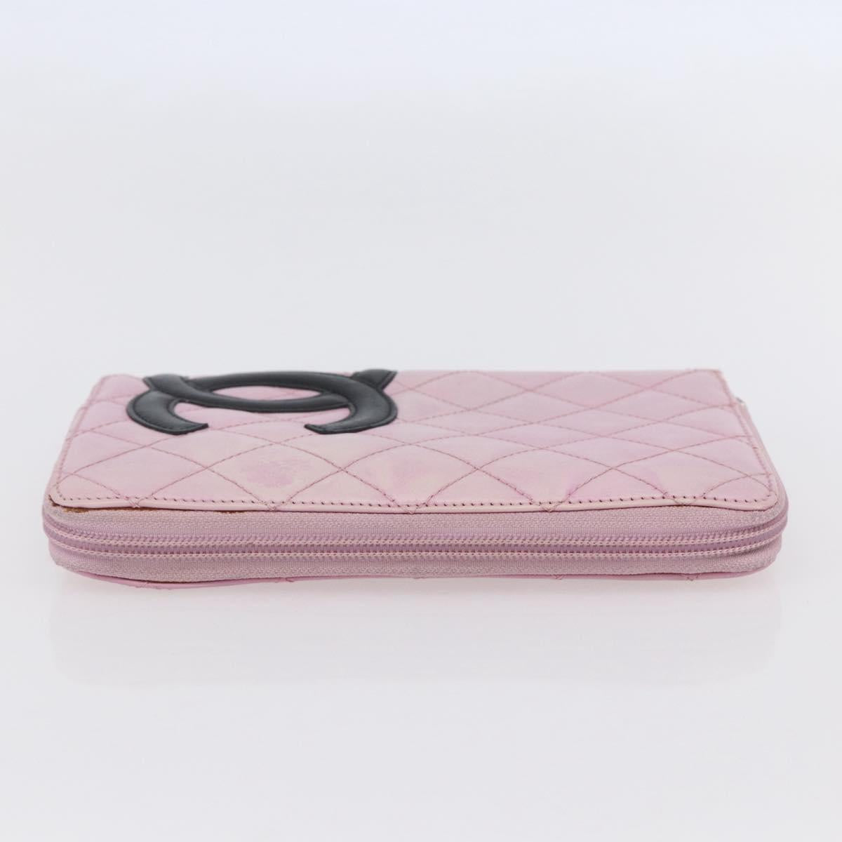 CHANEL Matelasse Cambon Line Long Wallet Leather Pink Silver CC Auth am9532