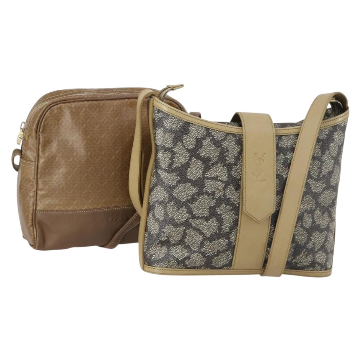 SAINT LAURENT Loewe Shoulder Bag PVC 2 Set Brown Black Auth am9546