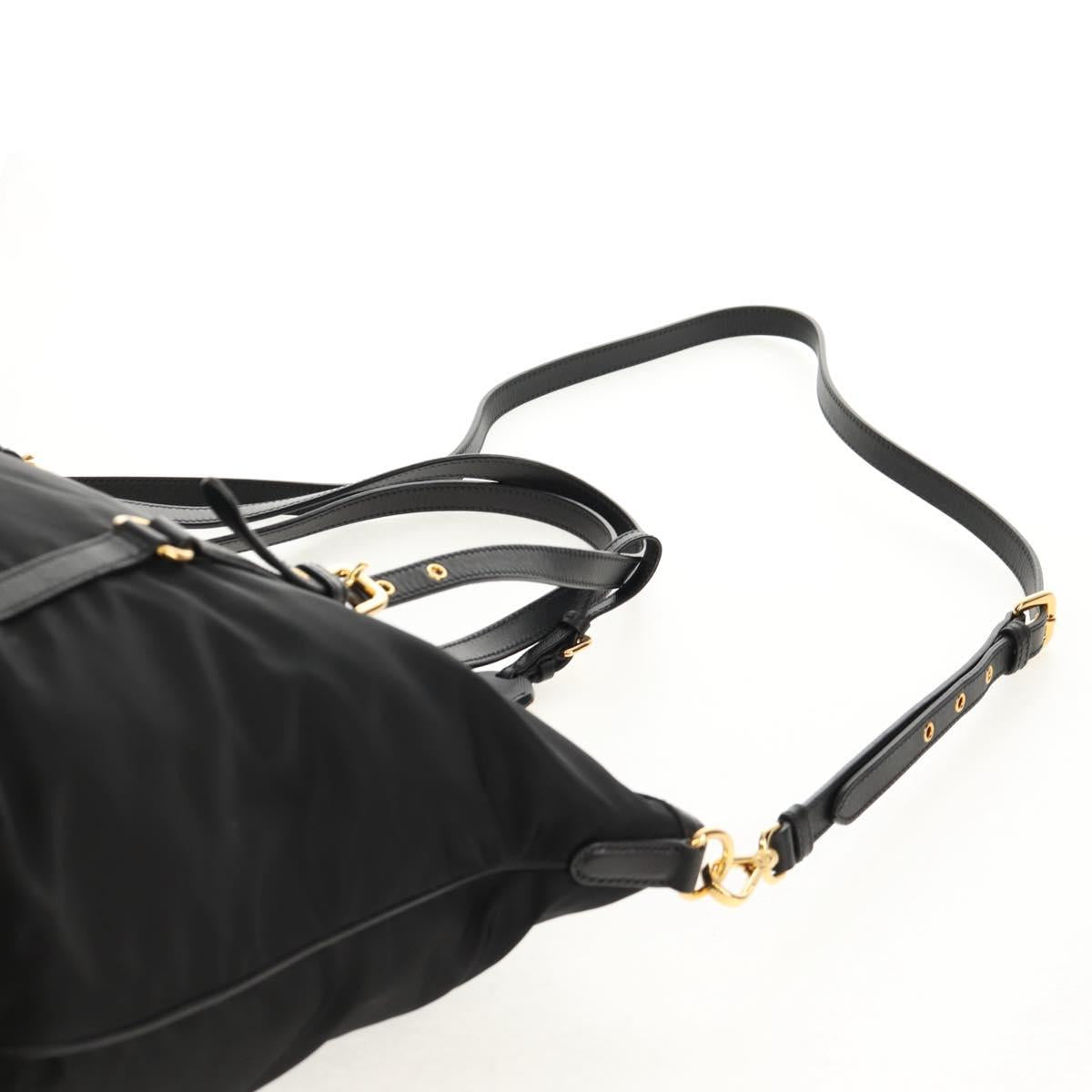 PRADA Tote Bag Nylon 2way Black Gold Auth am9548V