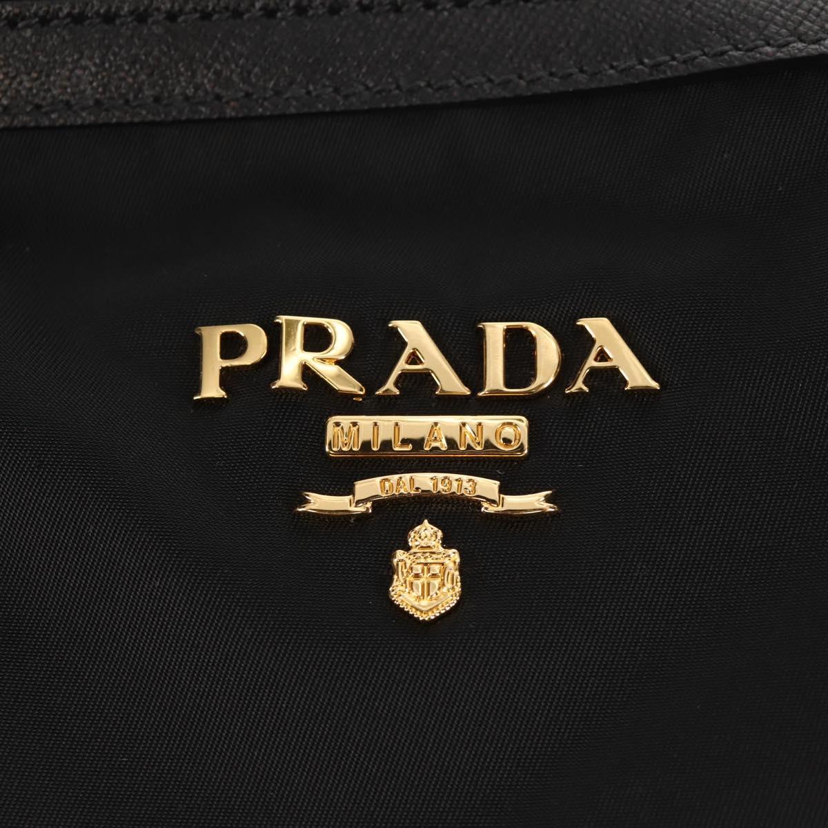 PRADA Tote Bag Nylon 2way Black Gold Auth am9548V
