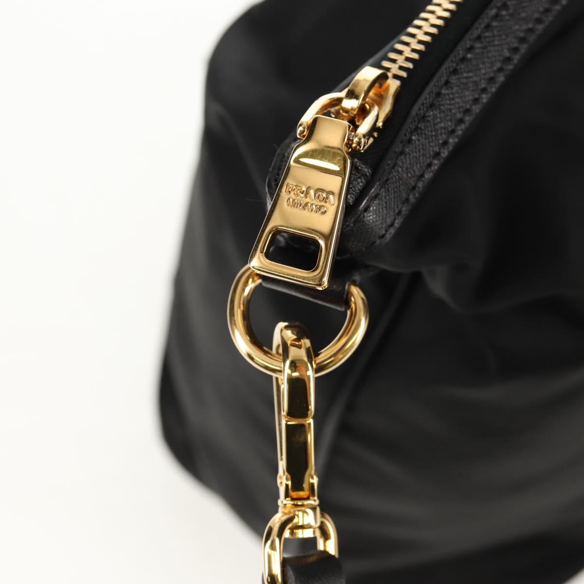 PRADA Tote Bag Nylon 2way Black Gold Auth am9548V