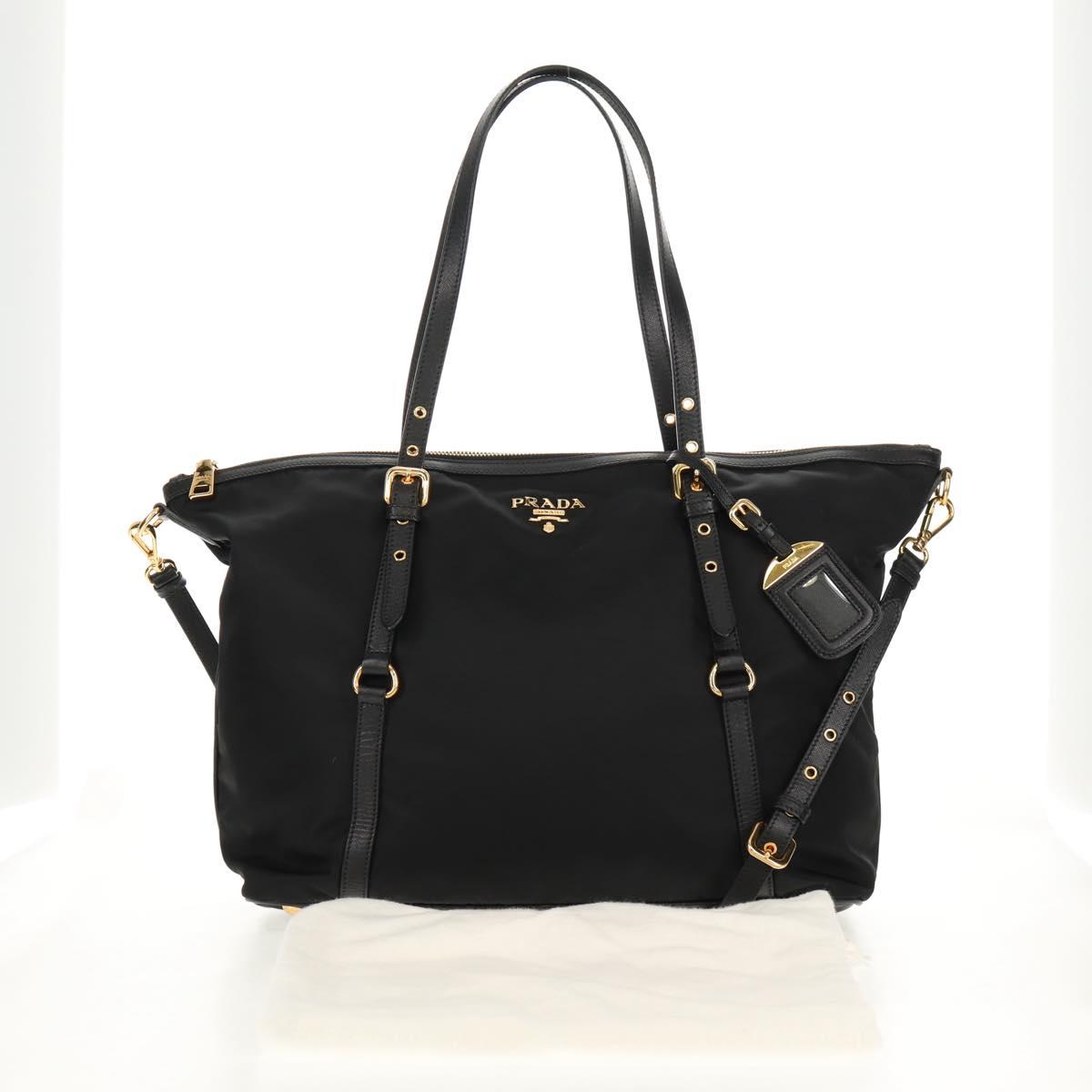 PRADA Tote Bag Nylon 2way Black Gold Auth am9548V