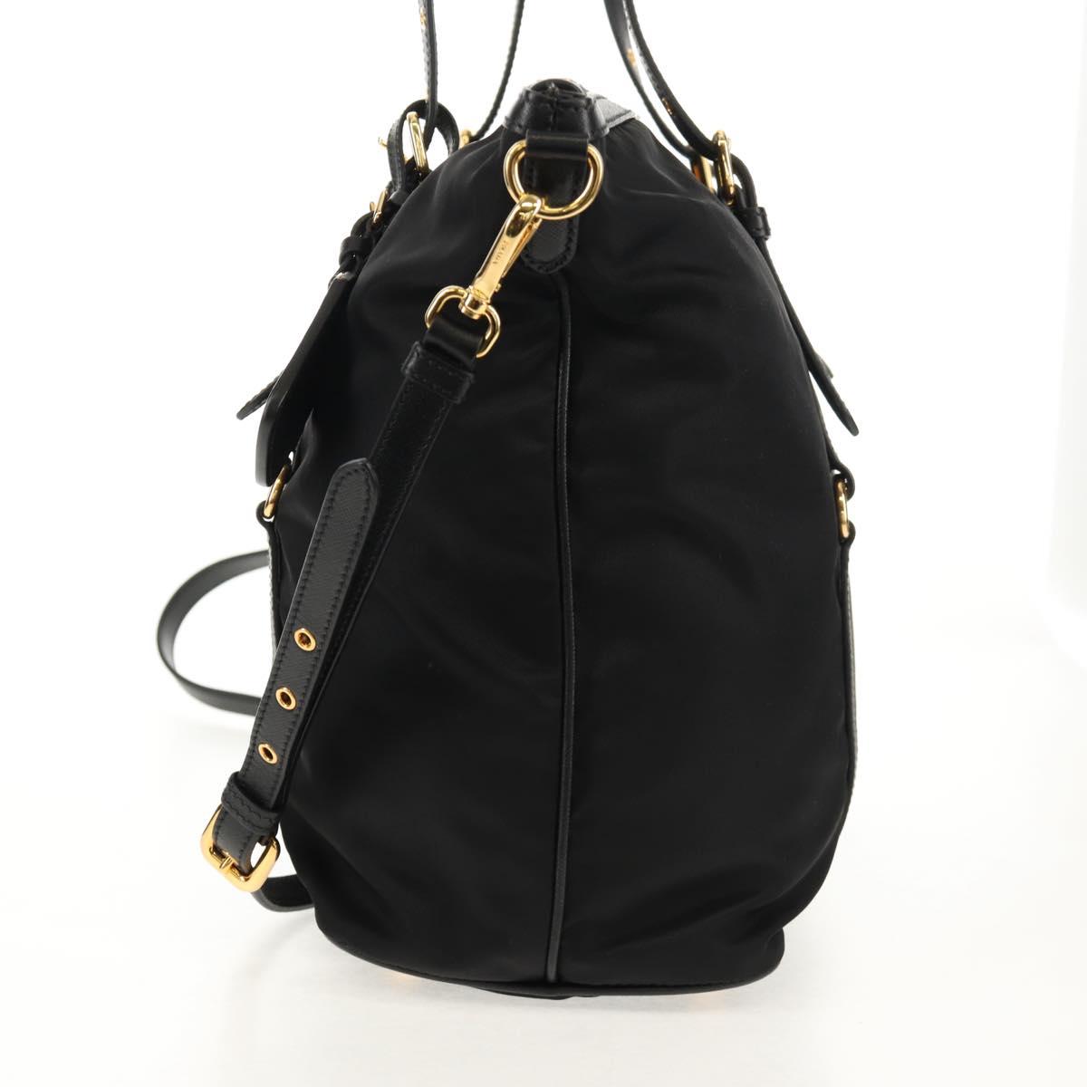 PRADA Tote Bag Nylon 2way Black Gold Auth am9548V