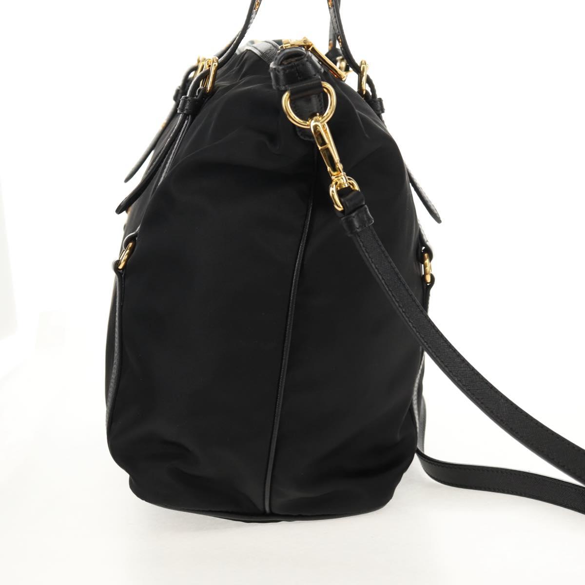 PRADA Tote Bag Nylon 2way Black Gold Auth am9548V