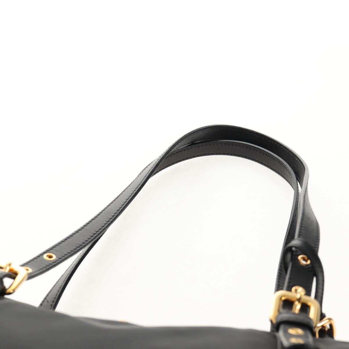 PRADA Tote Bag Nylon 2way Black Gold Auth am9548V