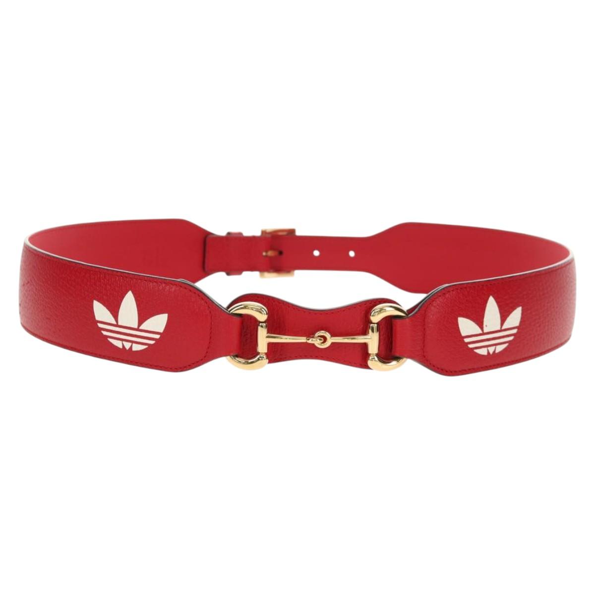 GUCCI Horsebit GUCCI × ADIDAS Belt Leather 40.6"" Red 625854 Auth am9549M