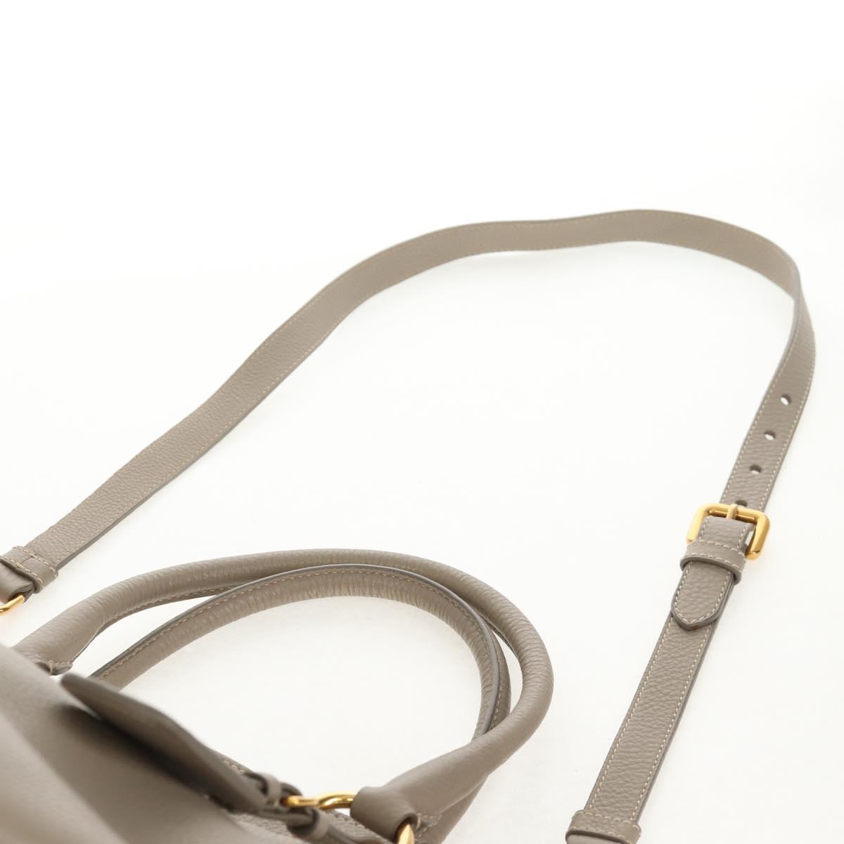 PRADA Tote Bag Leather 2way Beige Gold Auth am9550V