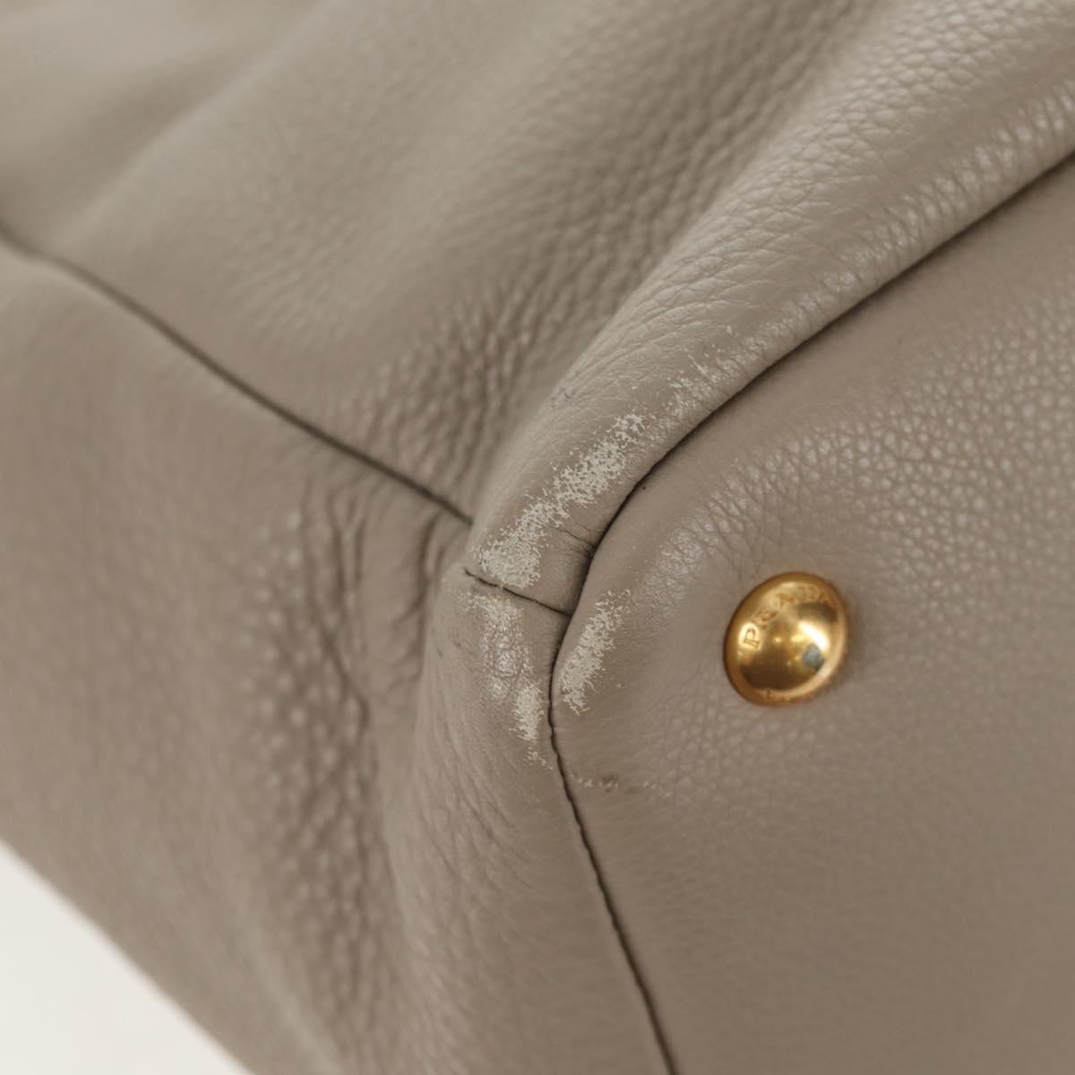 PRADA Tote Bag Leather 2way Beige Gold Auth am9550V