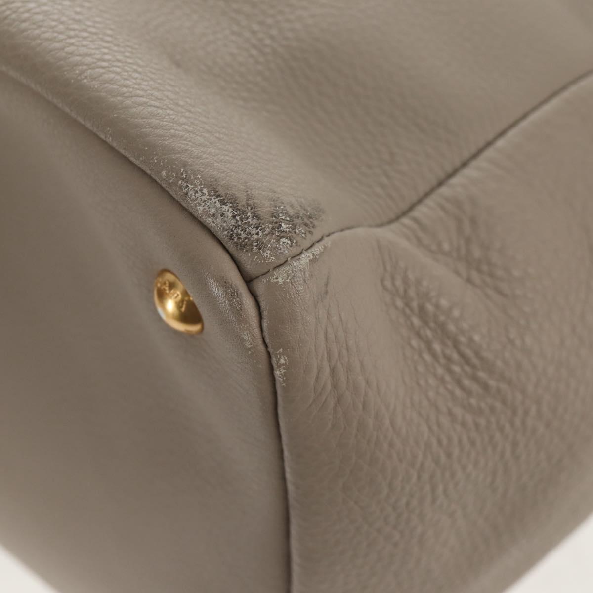 PRADA Tote Bag Leather 2way Beige Gold Auth am9550V