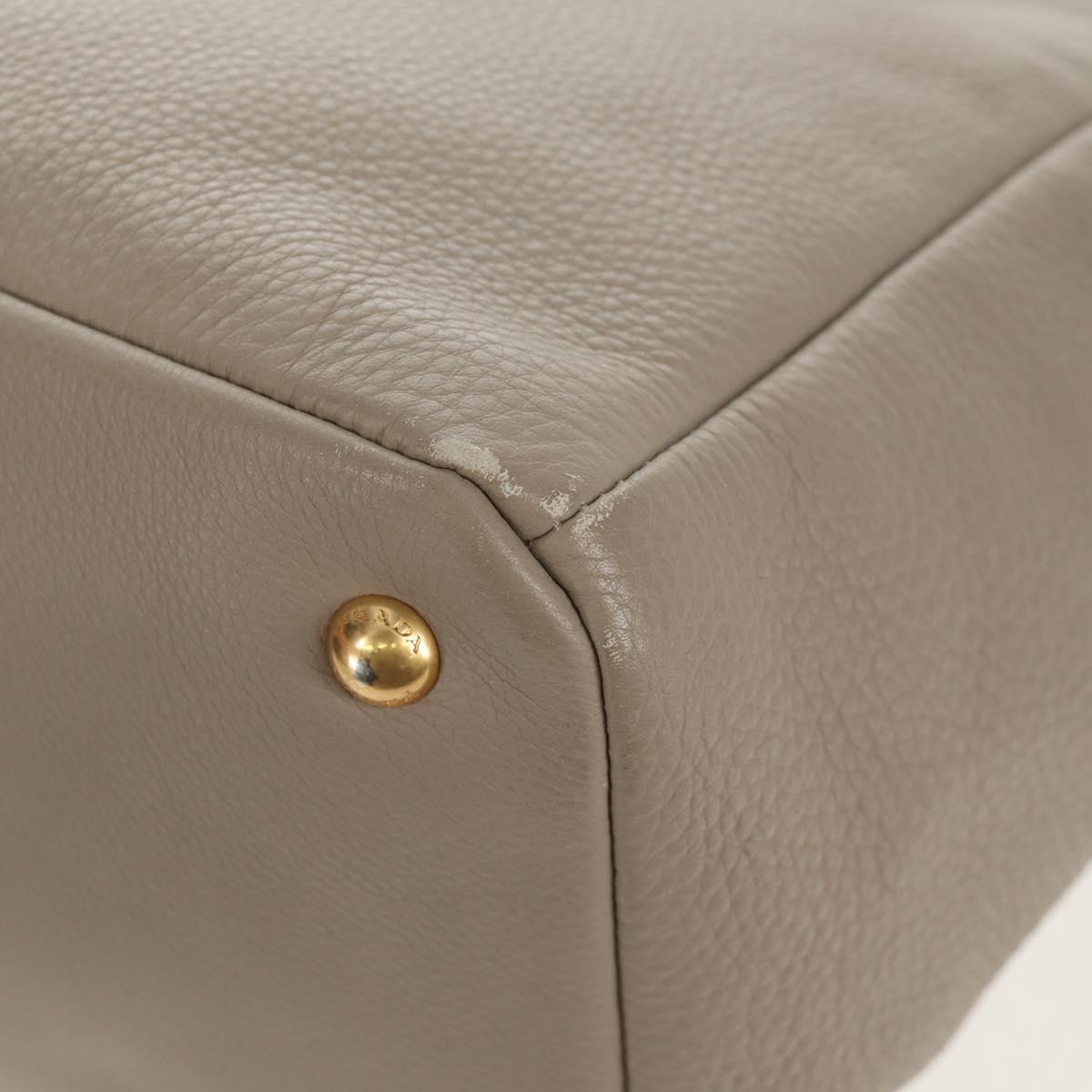 PRADA Tote Bag Leather 2way Beige Gold Auth am9550V