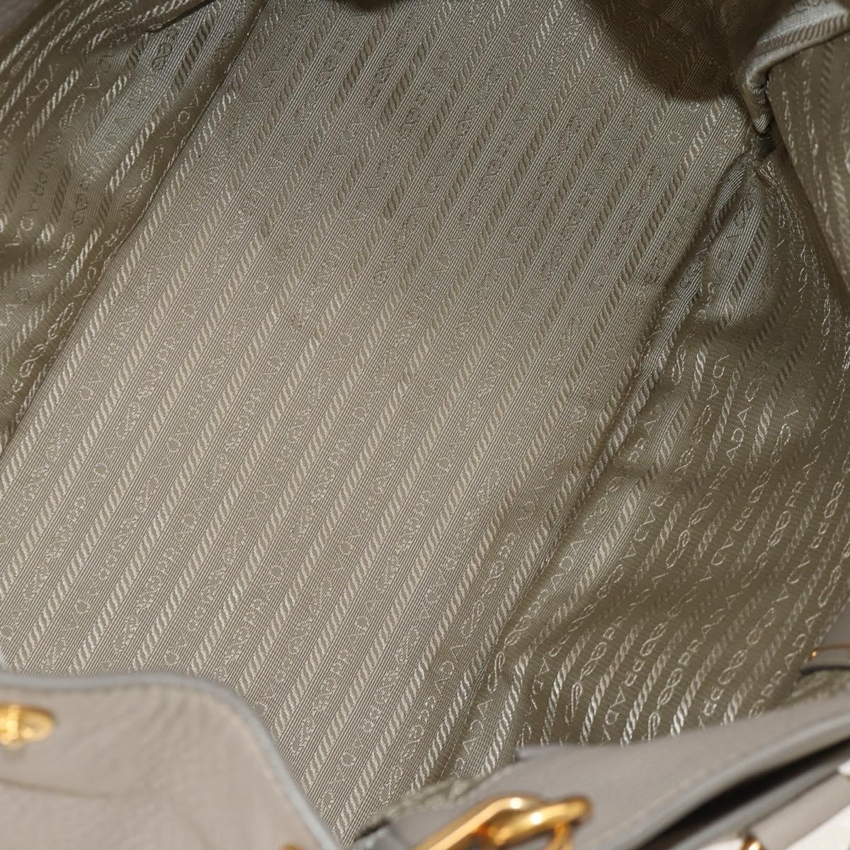 PRADA Tote Bag Leather 2way Beige Gold Auth am9550V