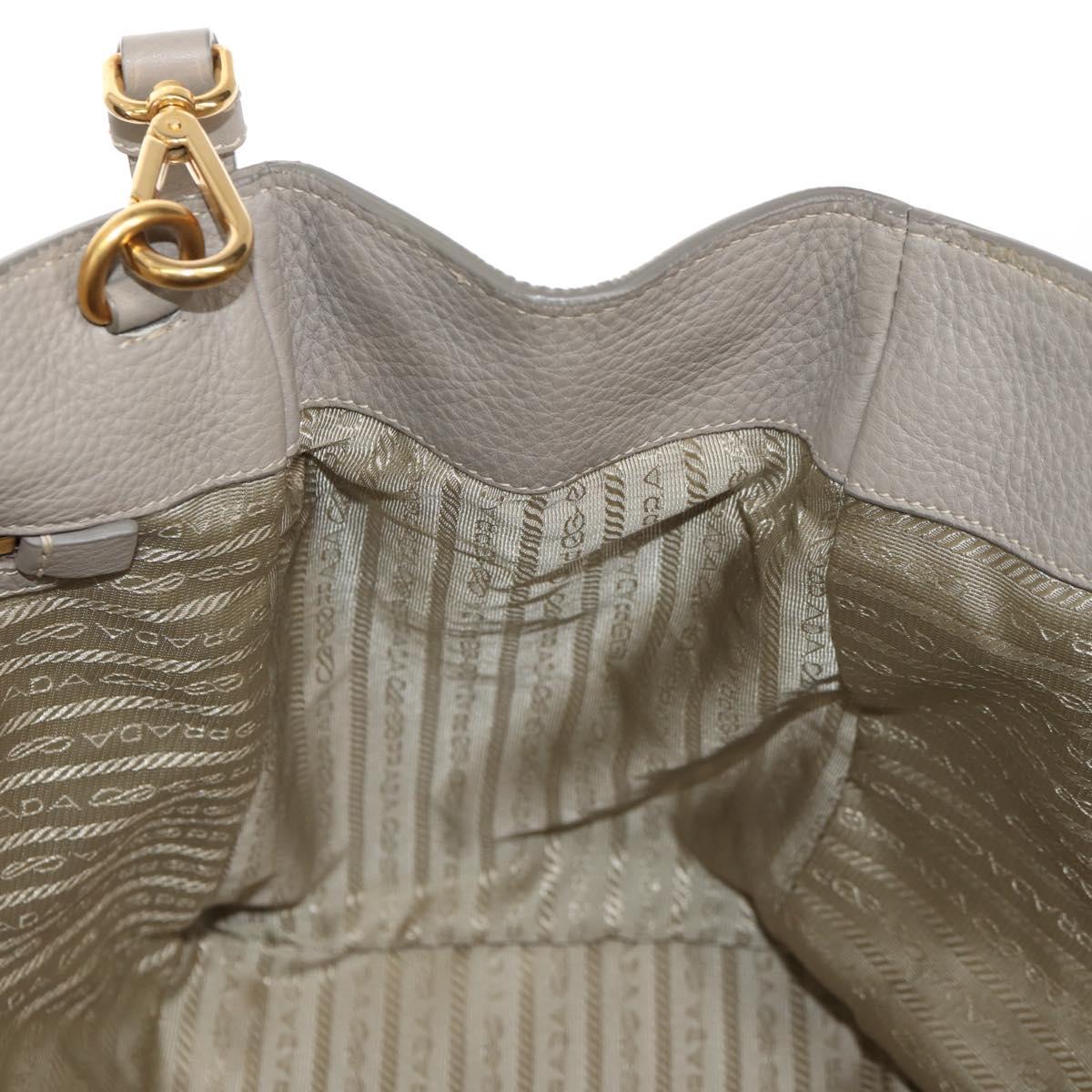 PRADA Tote Bag Leather 2way Beige Gold Auth am9550V