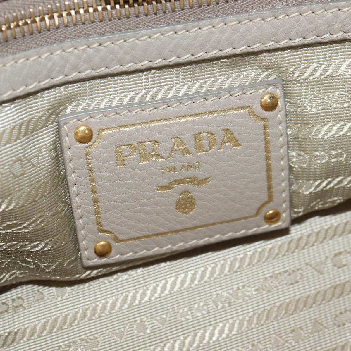 PRADA Tote Bag Leather 2way Beige Gold Auth am9550V