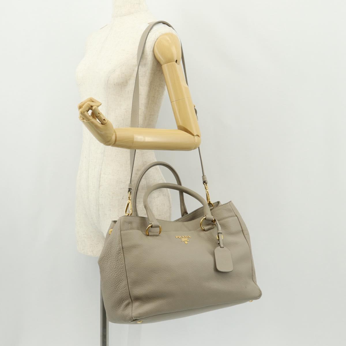 PRADA Tote Bag Leather 2way Beige Gold Auth am9550V