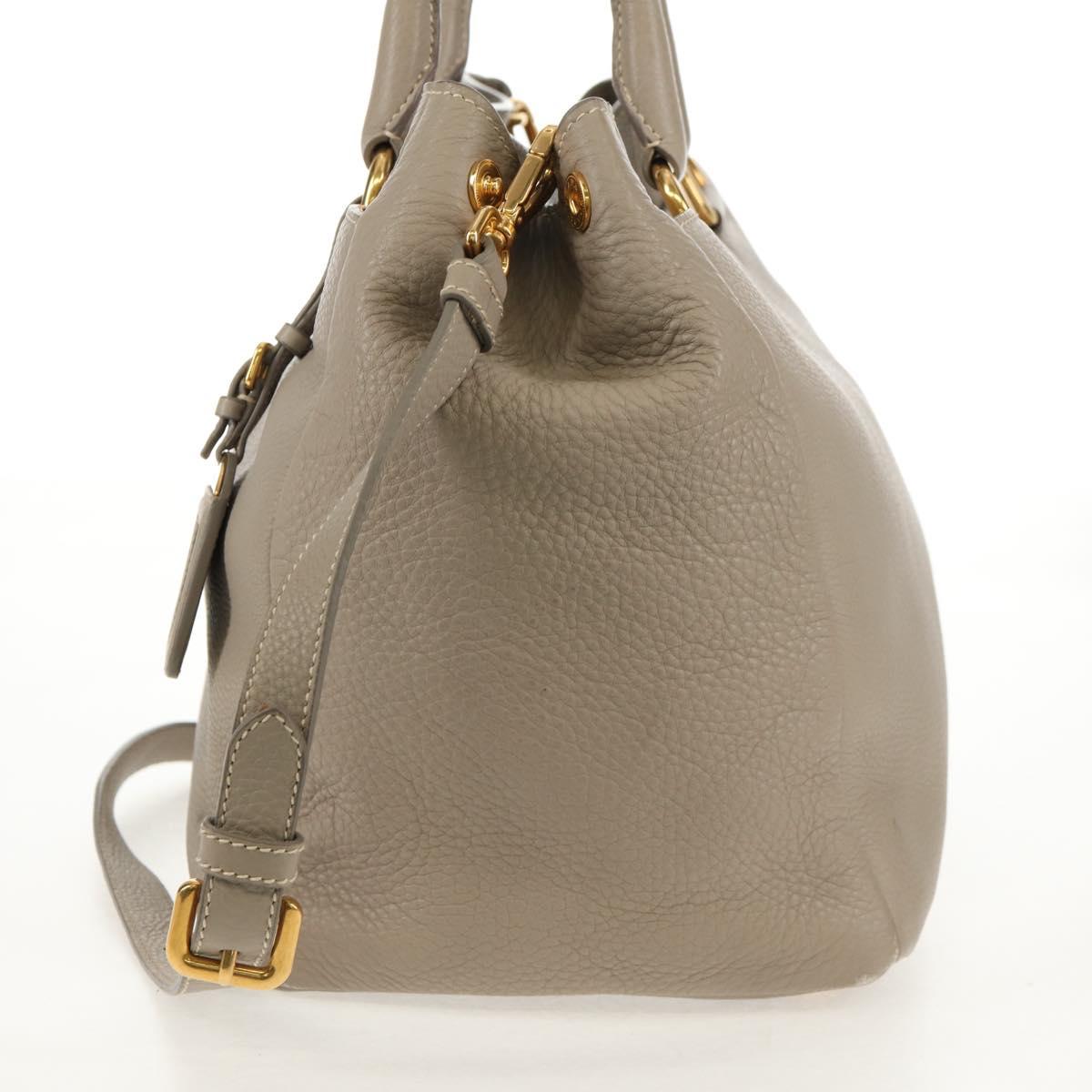 PRADA Tote Bag Leather 2way Beige Gold Auth am9550V