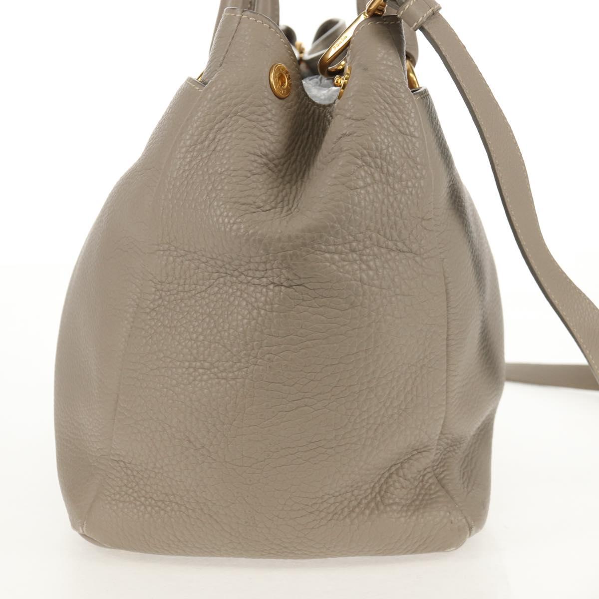 PRADA Tote Bag Leather 2way Beige Gold Auth am9550V