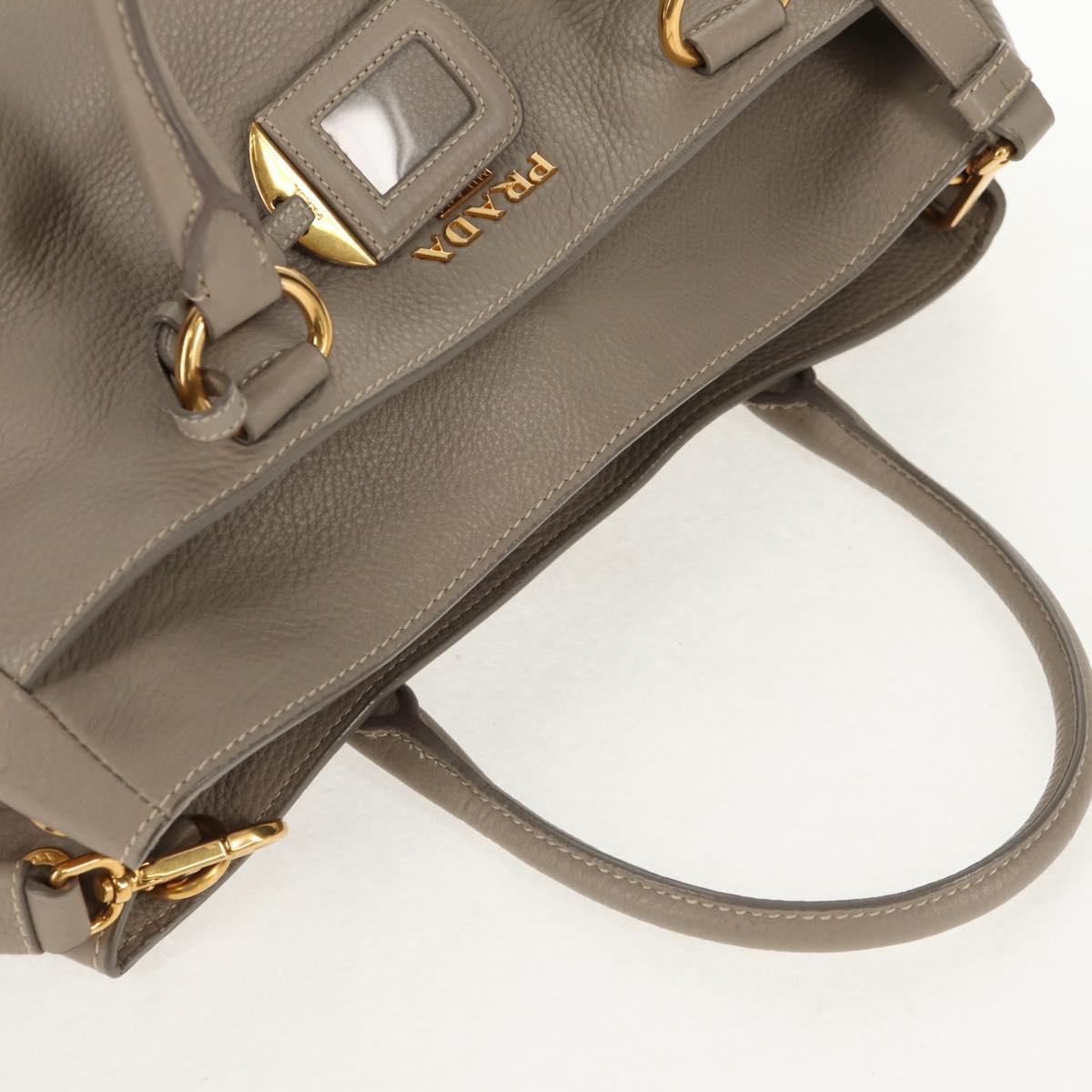 PRADA Tote Bag Leather 2way Beige Gold Auth am9550V