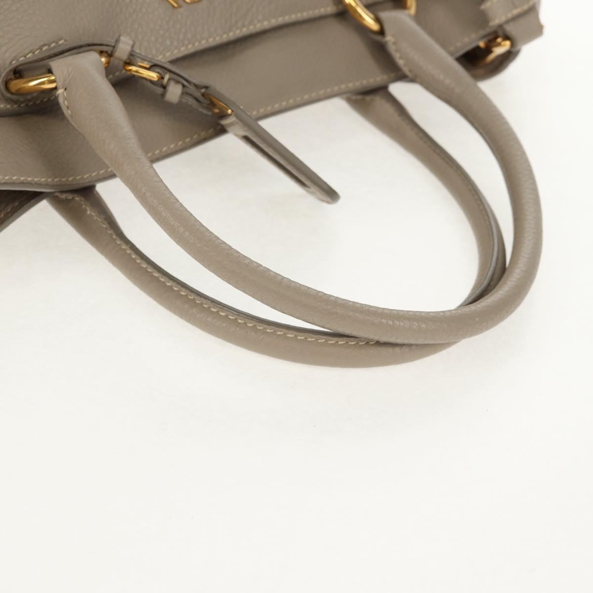 PRADA Tote Bag Leather 2way Beige Gold Auth am9550V