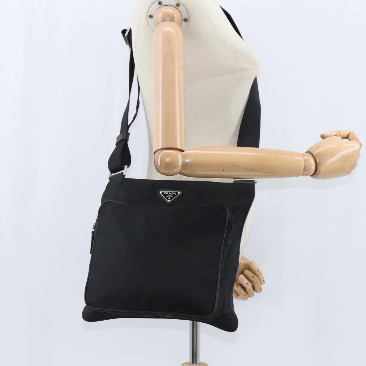 PRADA Shoulder Bag Nylon Black Silver Auth am9553