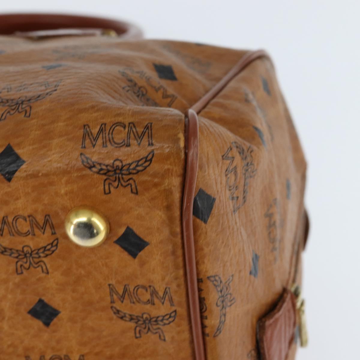 MCM Logogram Vicetos Boston Bag PVC Leather 2way Brown Gold Auth am9555