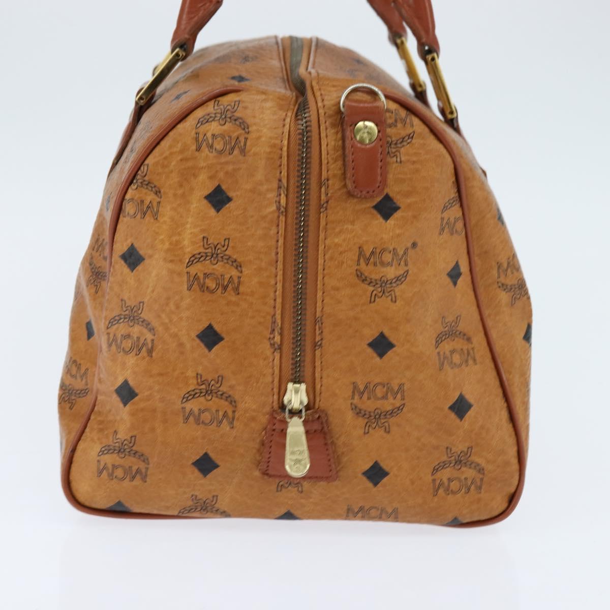 MCM Logogram Vicetos Boston Bag PVC Leather 2way Brown Gold Auth am9555