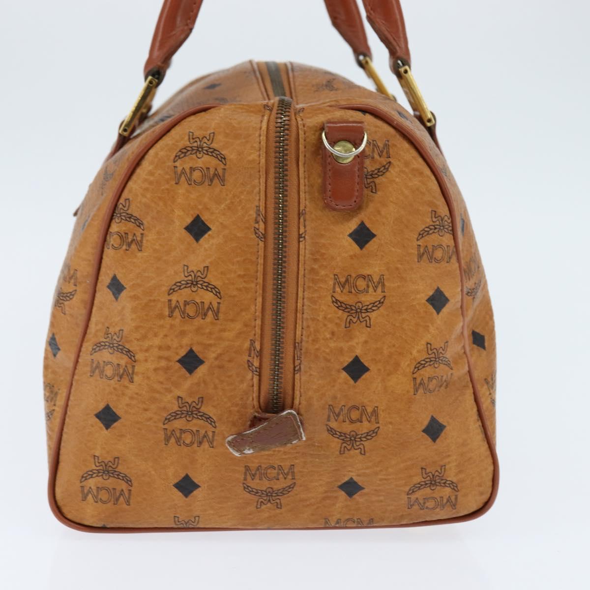 MCM Logogram Vicetos Boston Bag PVC Leather 2way Brown Gold Auth am9555