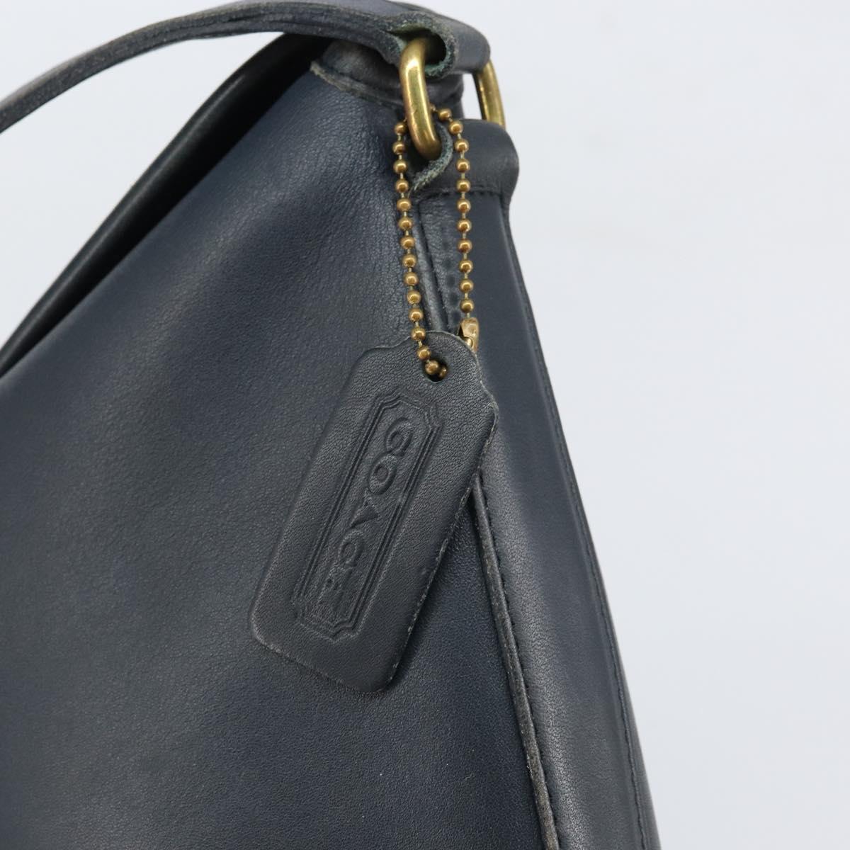 Coach Shoulder Bag Leather Navy Gold Auth am9562
