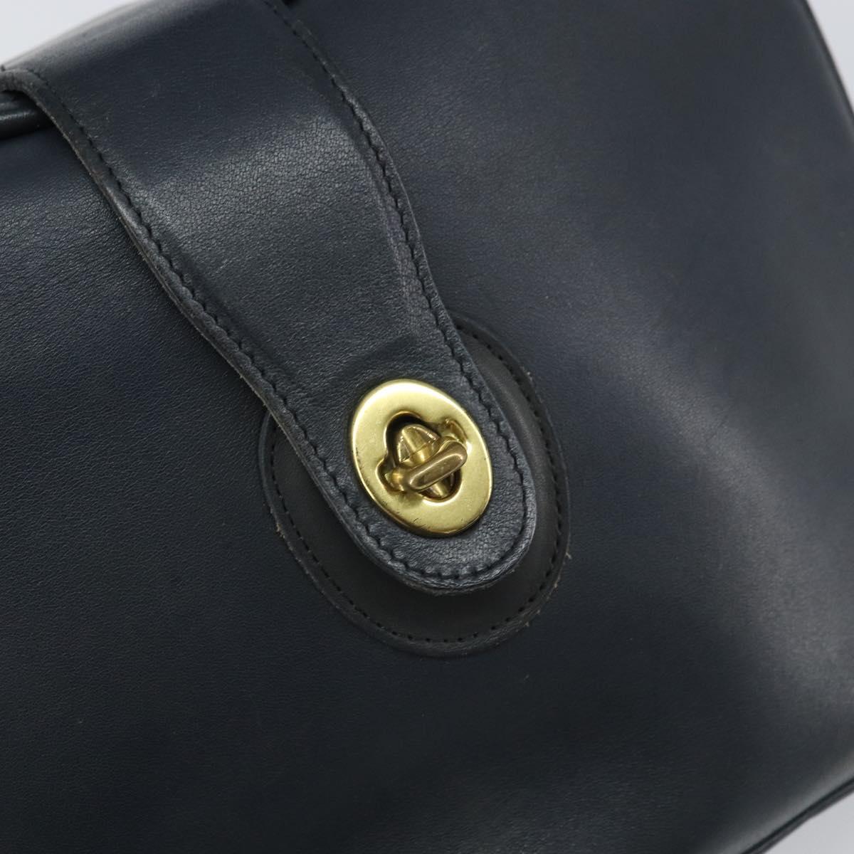 Coach Shoulder Bag Leather Navy Gold Auth am9562