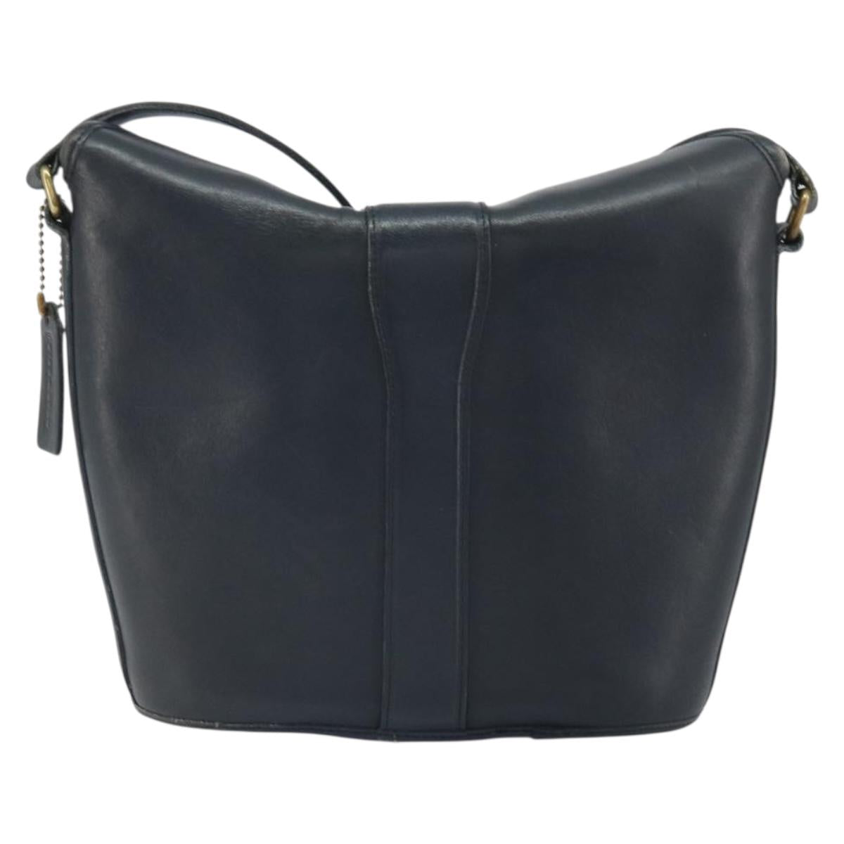 Coach Shoulder Bag Leather Navy Gold Auth am9562