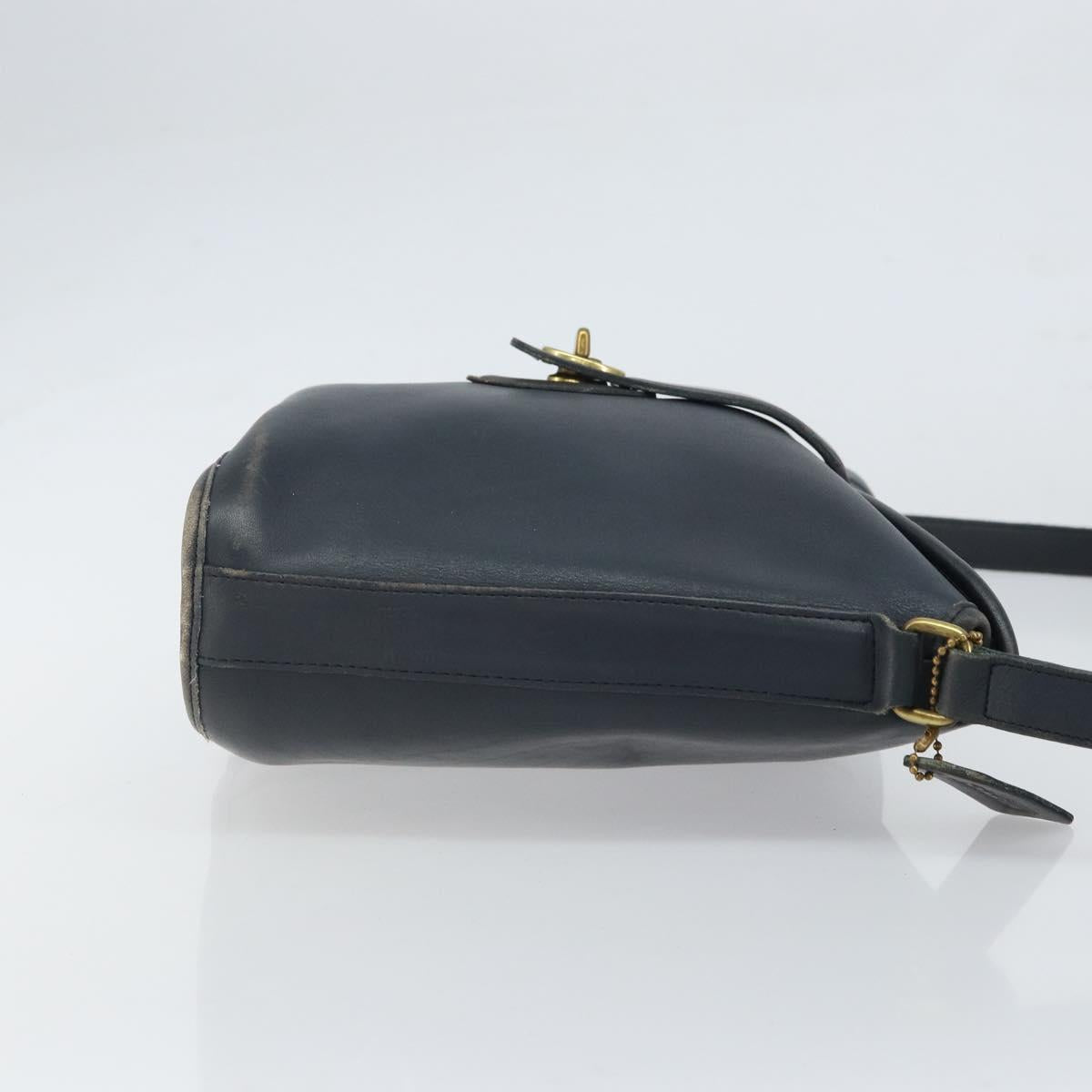 Coach Shoulder Bag Leather Navy Gold Auth am9562