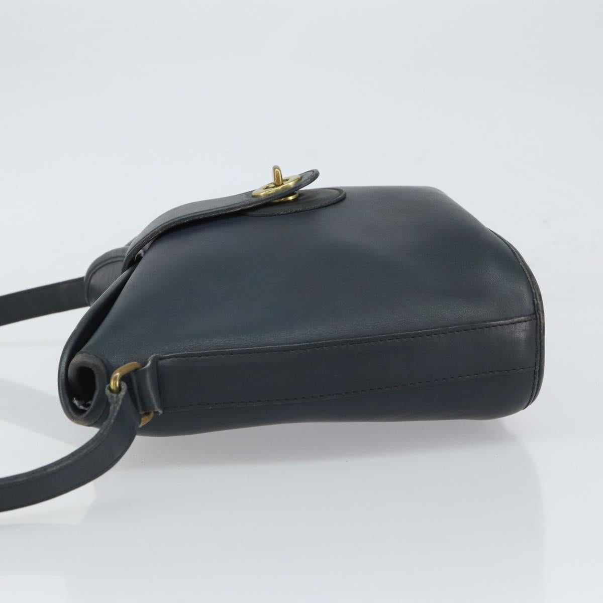 Coach Shoulder Bag Leather Navy Gold Auth am9562