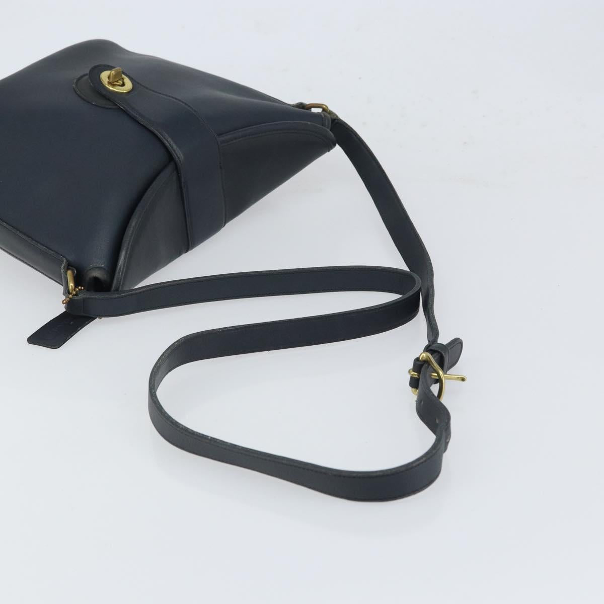 Coach Shoulder Bag Leather Navy Gold Auth am9562