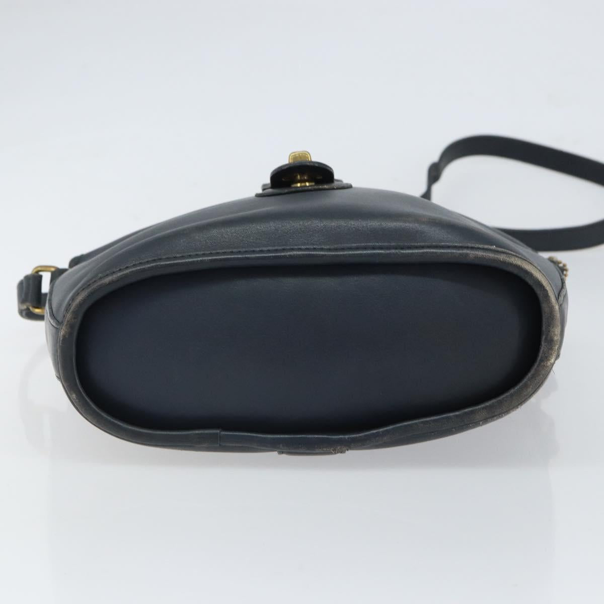 Coach Shoulder Bag Leather Navy Gold Auth am9562