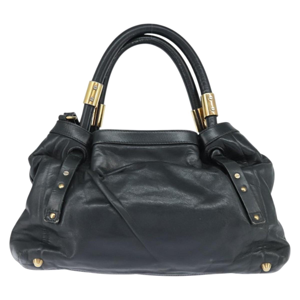 Chloe Victoria Hand Bag Leather 2way Black Gold Auth am9563
