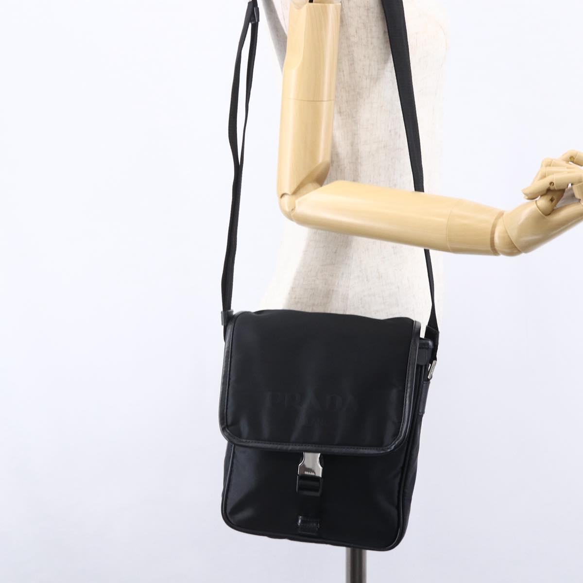 PRADA Shoulder Bag Nylon Black Silver Auth am9570V