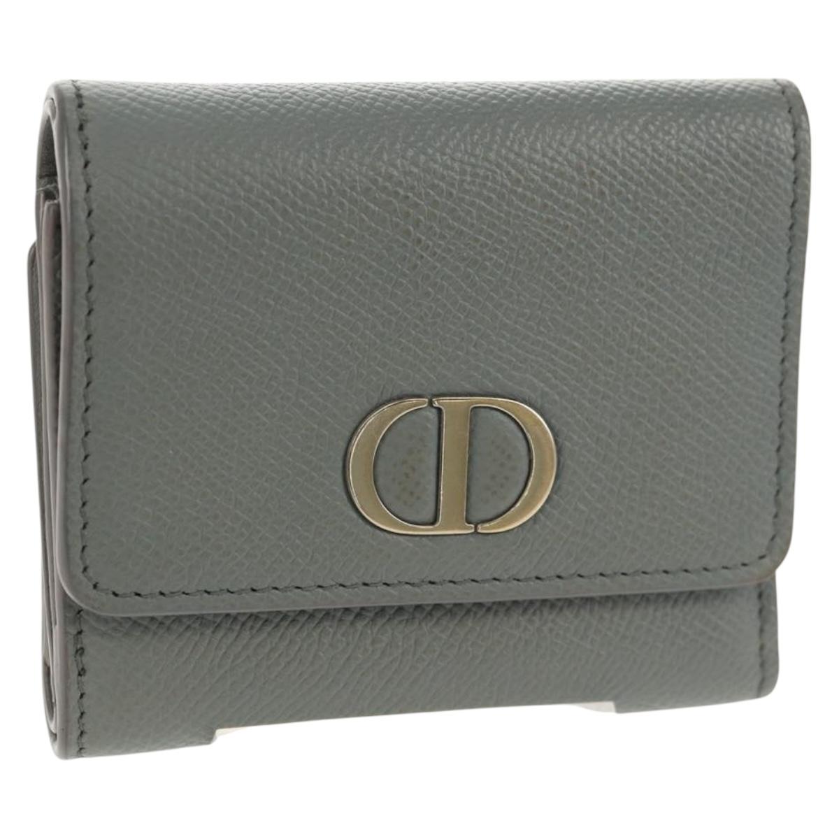 Christian Dior Bifold Wallet Leather Light Blue Gold Auth am9571M