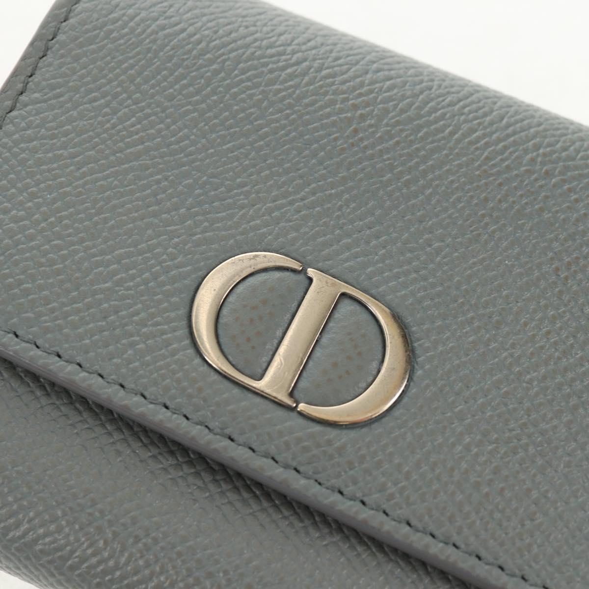 Christian Dior Bifold Wallet Leather Light Blue Gold Auth am9571M