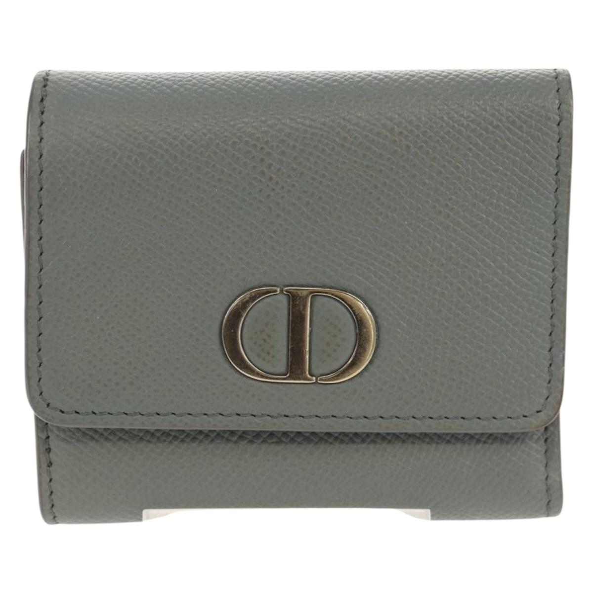 Christian Dior Bifold Wallet Leather Light Blue Gold Auth am9571M