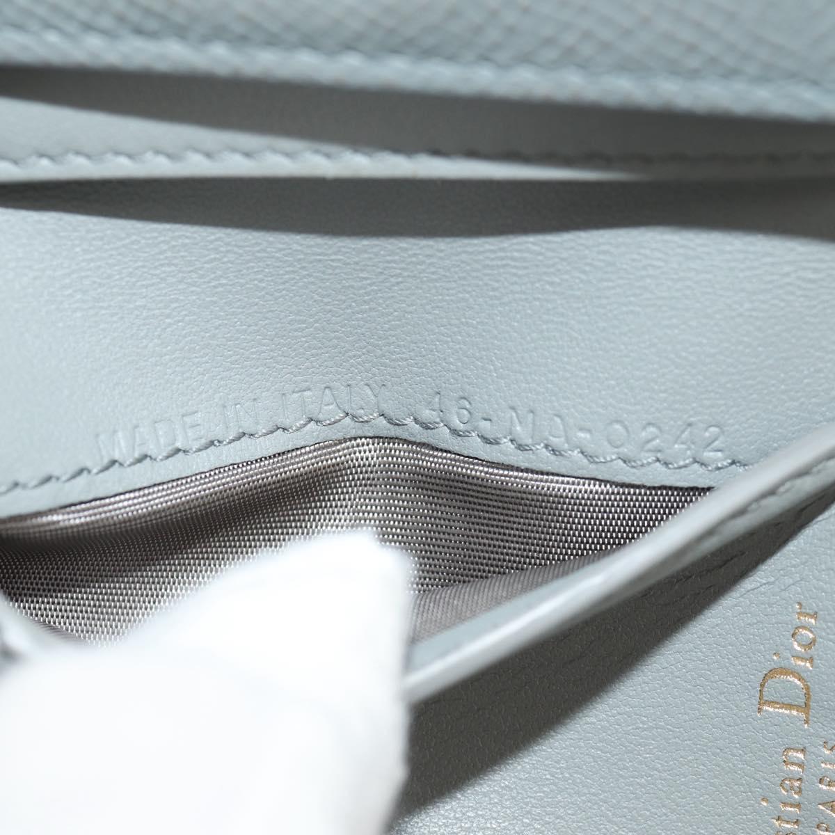 Christian Dior Bifold Wallet Leather Light Blue Gold Auth am9571M