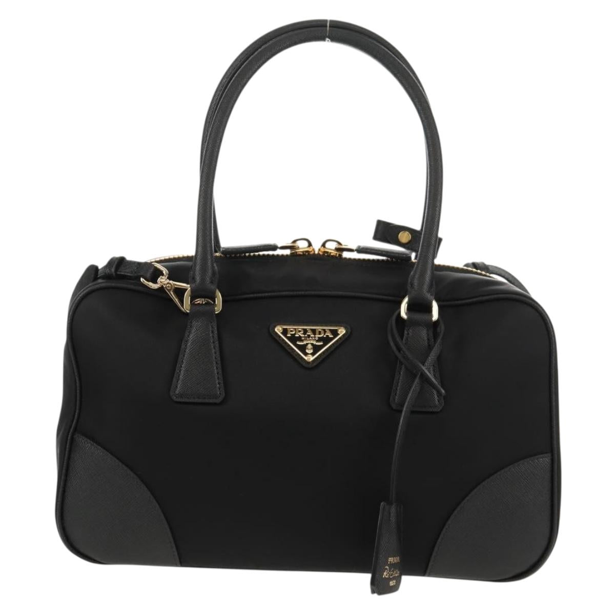 PRADA Hand Bag Nylon 2way Black Gold 1BB115 Auth am9579SM